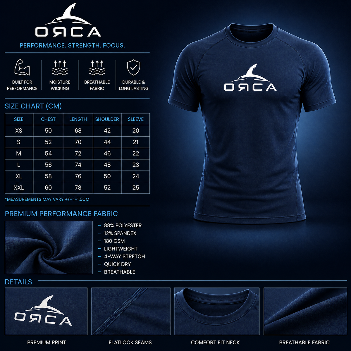 ORCA Core Performance T-Shirt – Navy