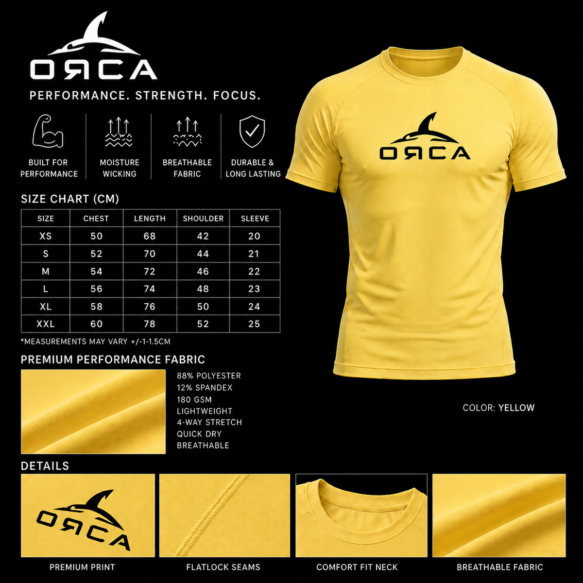 ORCA Core Performance T-Shirt – Yellow