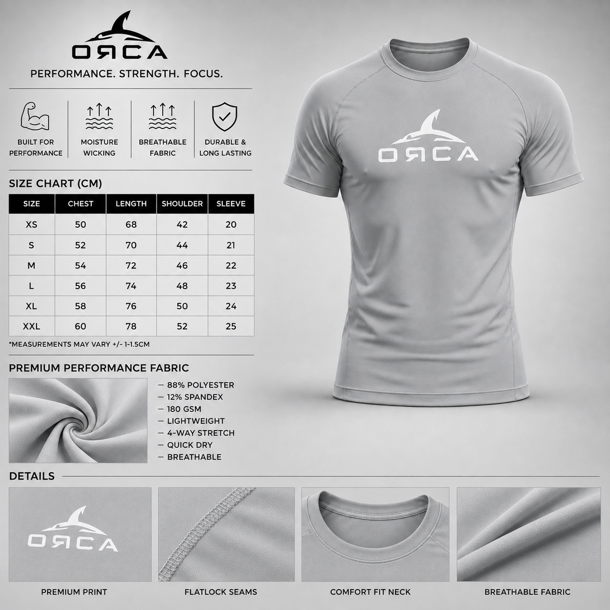 ORCA Core Performance T-Shirt – Light Grey